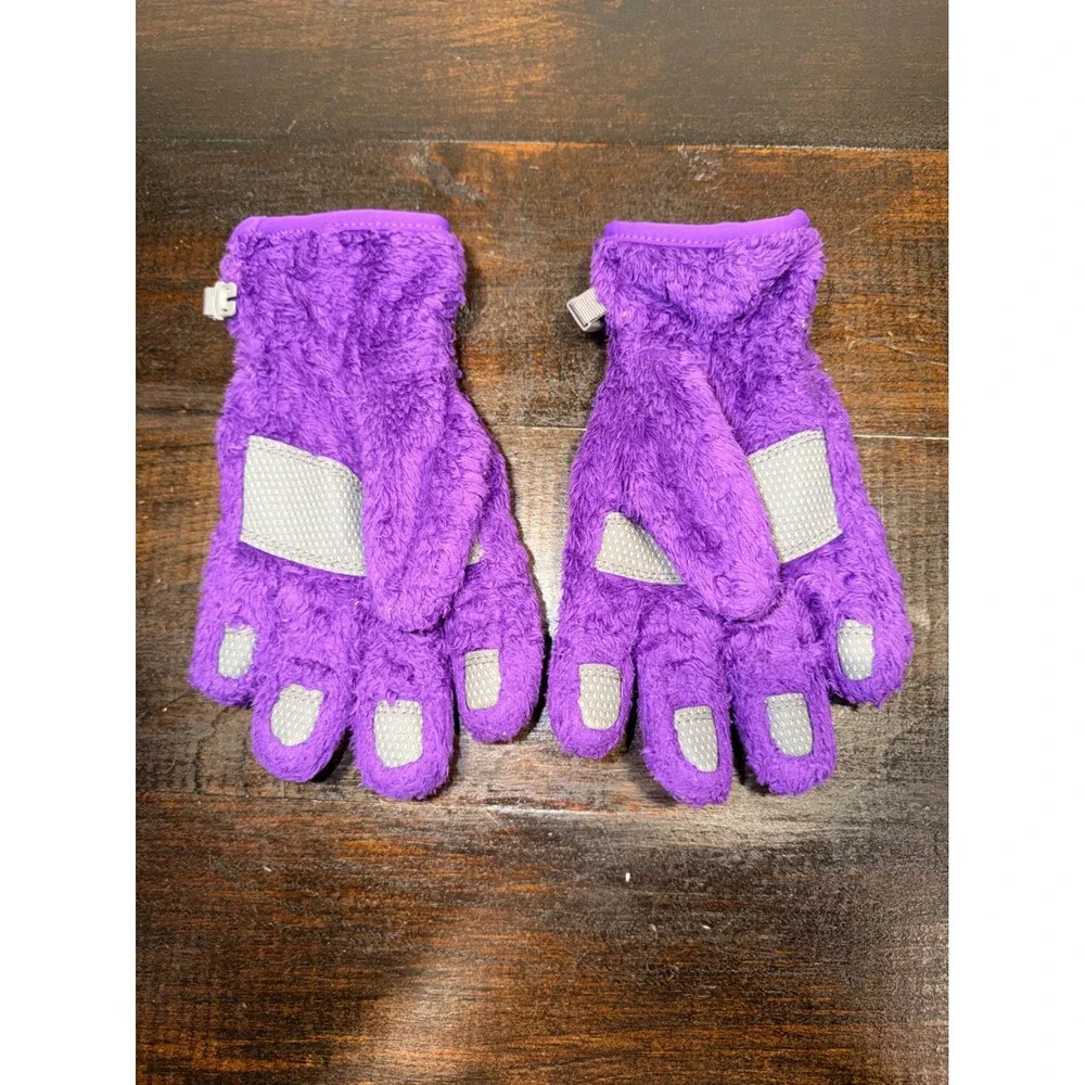 The North‎ Face Kids Purple Fuzzy Fleece Gloves with Pink Logo Size M